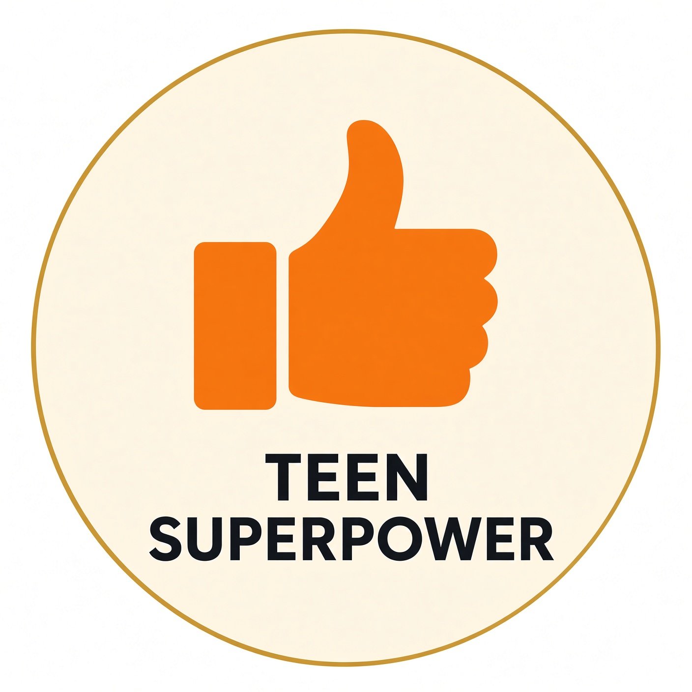 Simple Teen Superpower circle badge with orange thumbs-up