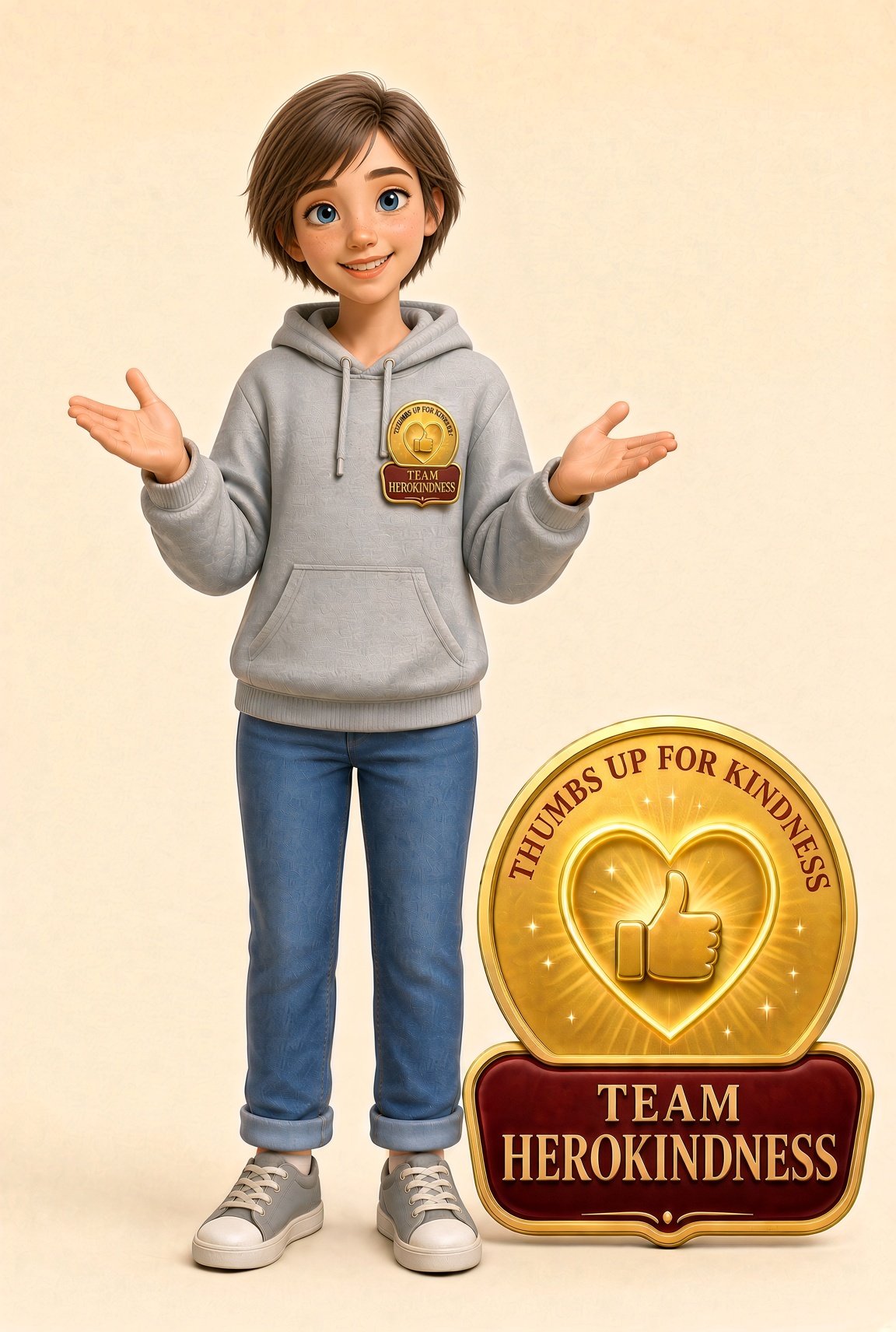 Harmony Hope of Team HeroKindness, warm rose sweater, ready to make a moment right, thumbs up