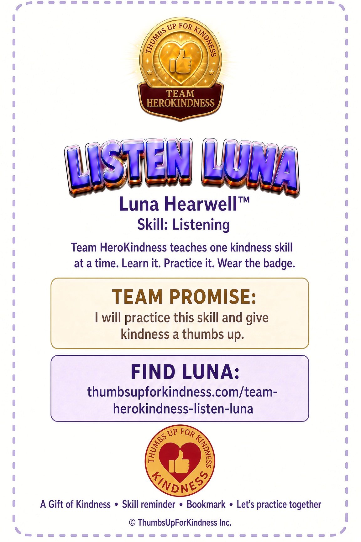 Listen Luna character card back